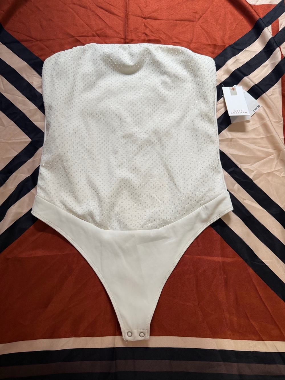 NWT Good American White Rhinestone Corset Boned Strapless Bodysuit